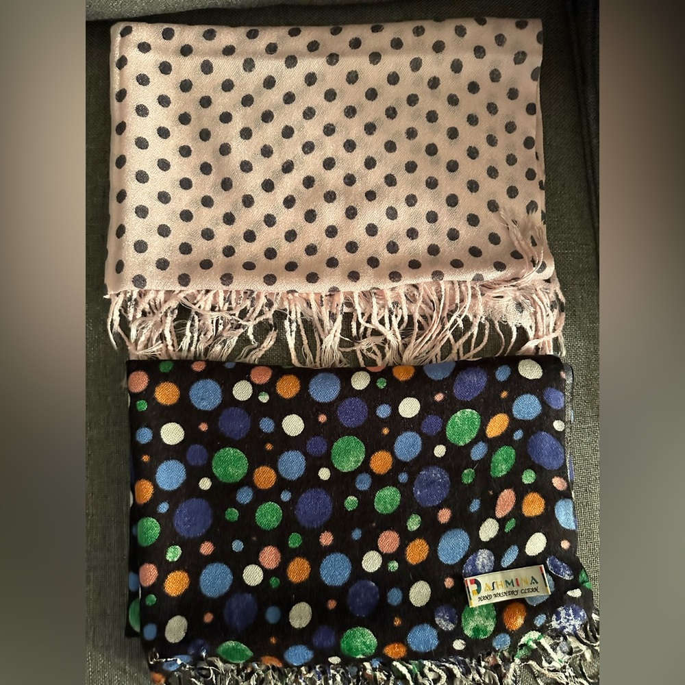 Set of 2 Polka Dot Pashmina Shawls, Scarves